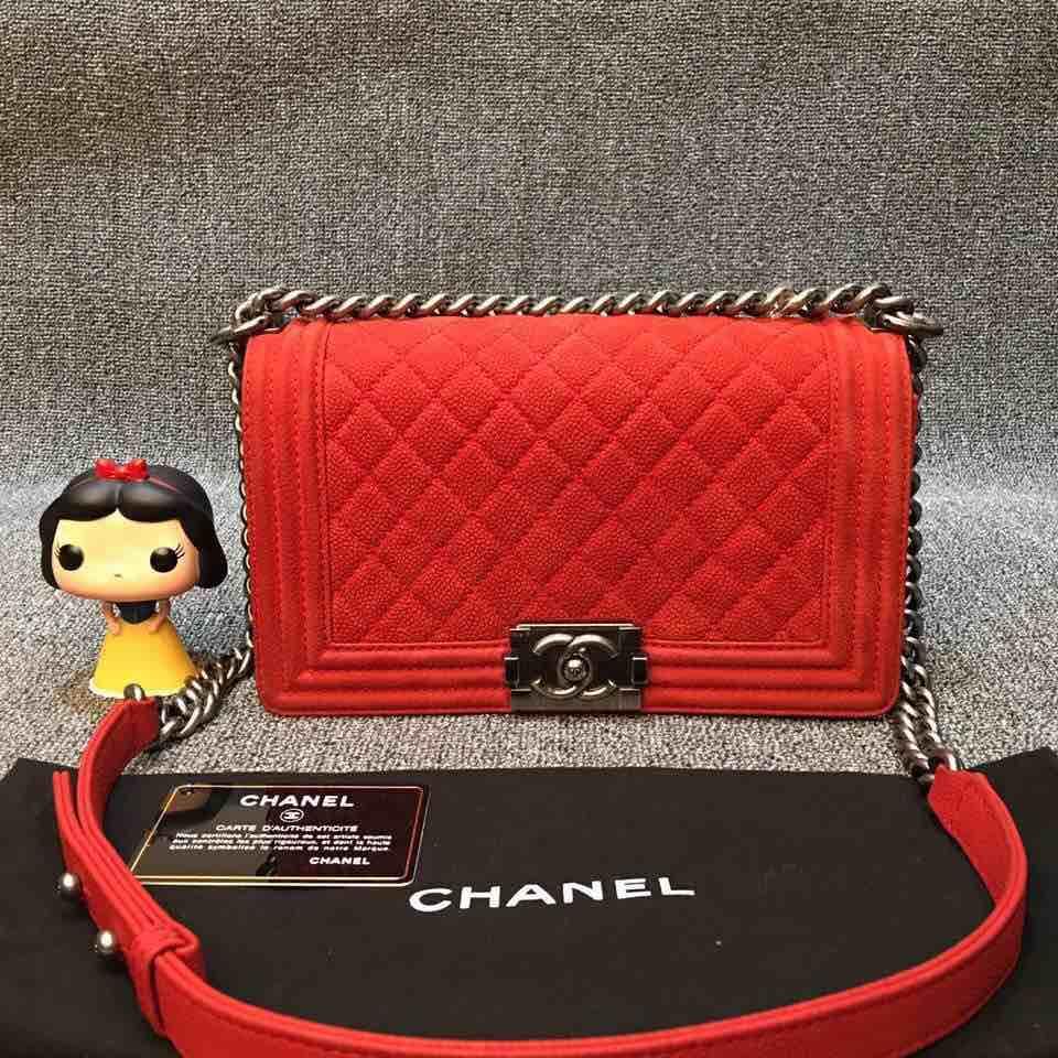 chanel香奈儿2.55红色磨砂牛皮中号单肩包