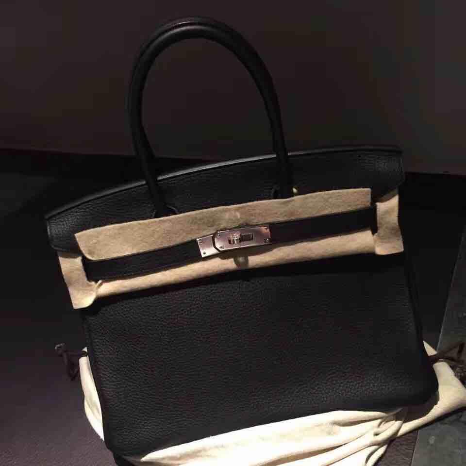 hermes爱马仕birkin30黑色银扣togo皮手提包