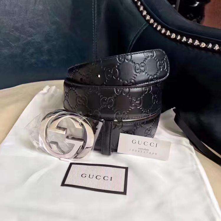 gucci古驰黑色银扣腰带