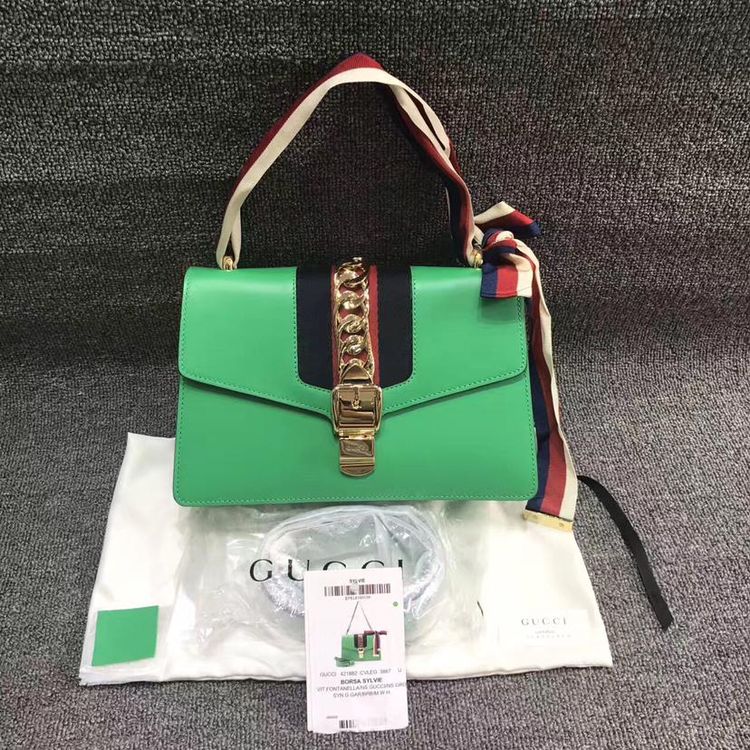 gucci 古驰sylvie绿色中号单肩包