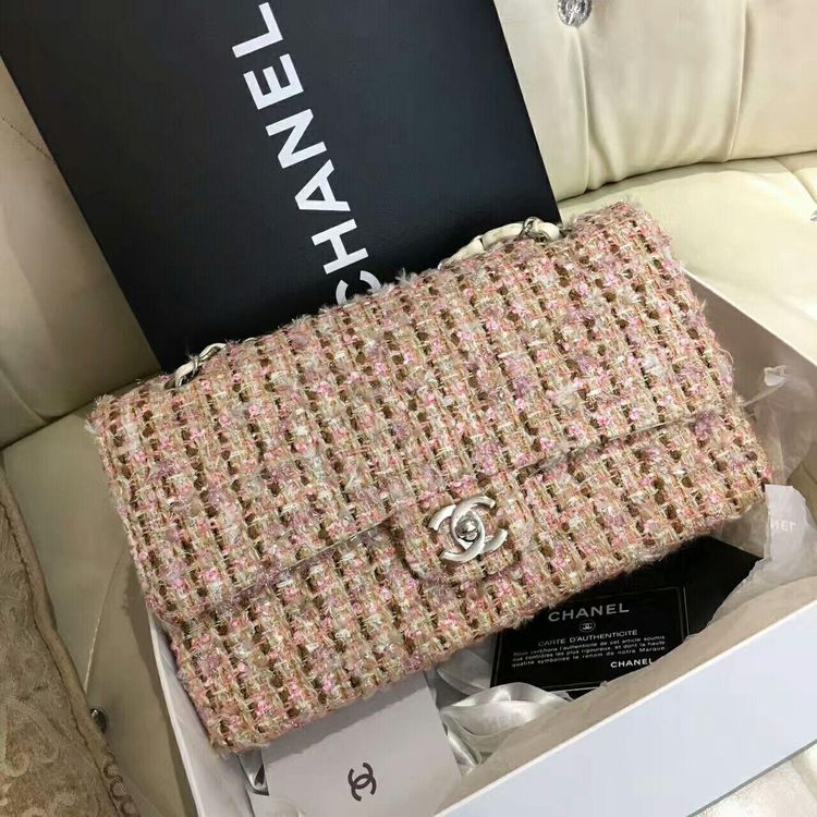 chanel 香奈儿编织毛尼签名限量款cf中号单肩包