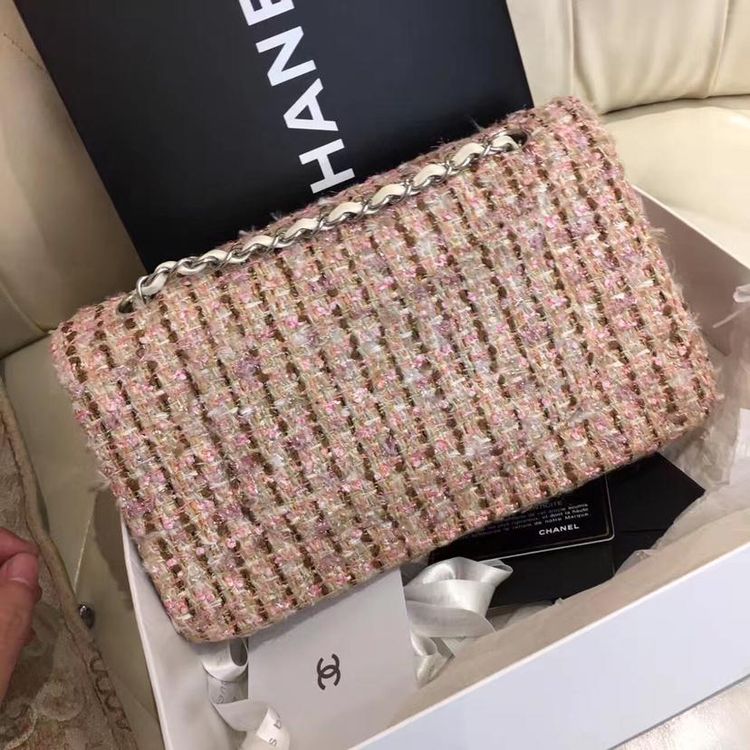 chanel 香奈儿编织毛限量款cf中号单肩包