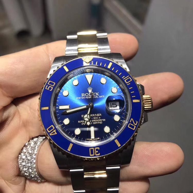 rolex 劳力士潜航者间金蓝盘蓝鬼机械腕表