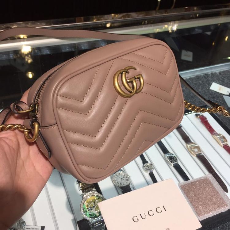 gucci 古驰marmont mini波浪纹双g全皮单肩包