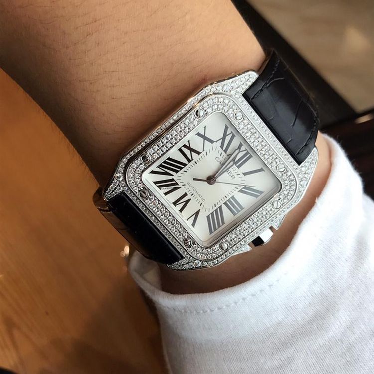 cartier 卡地亚桑托斯系列w20073x8后镶vvs 钻自动机械