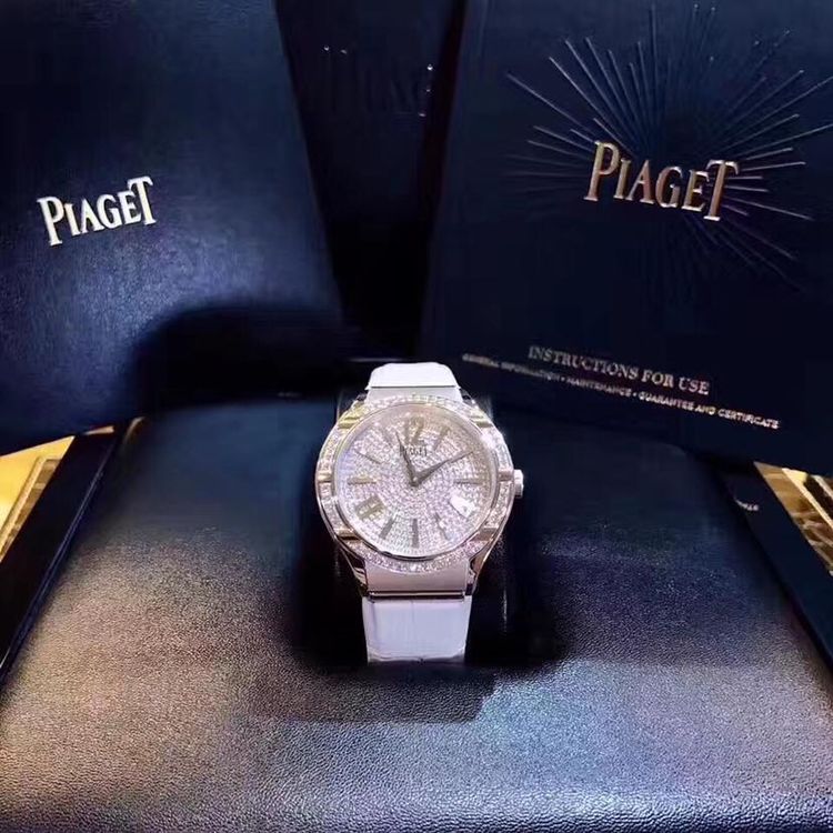 piaget 伯爵18k白金原装满钻满天星女表 38mm