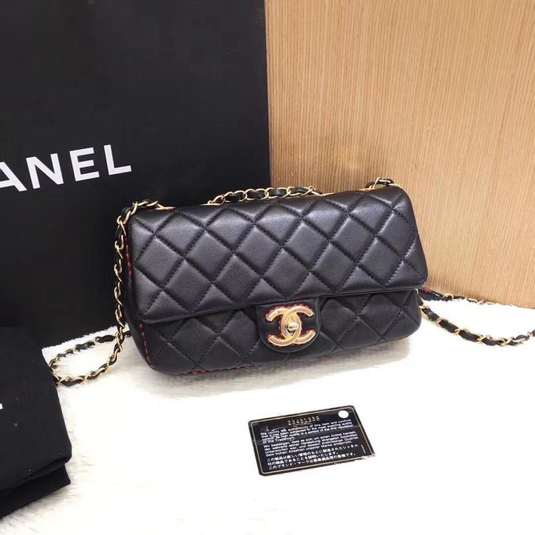 chanel 香奈儿外缝黑色cf中号链条包