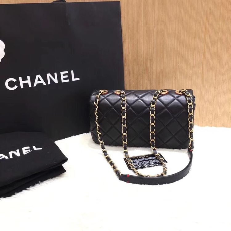 chanel 香奈儿外缝黑色cf中号链条包