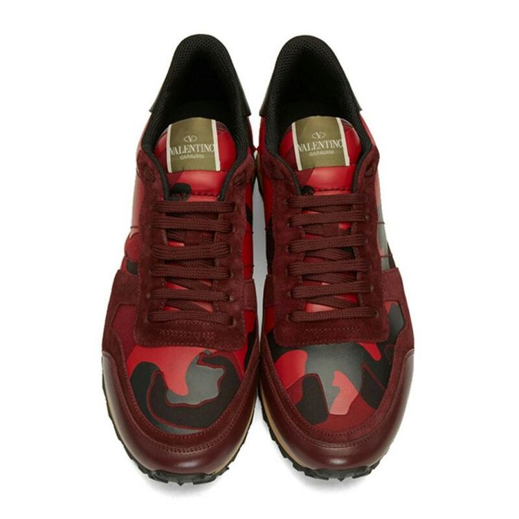 valentino 华伦天奴男款红色迷彩系带运动鞋