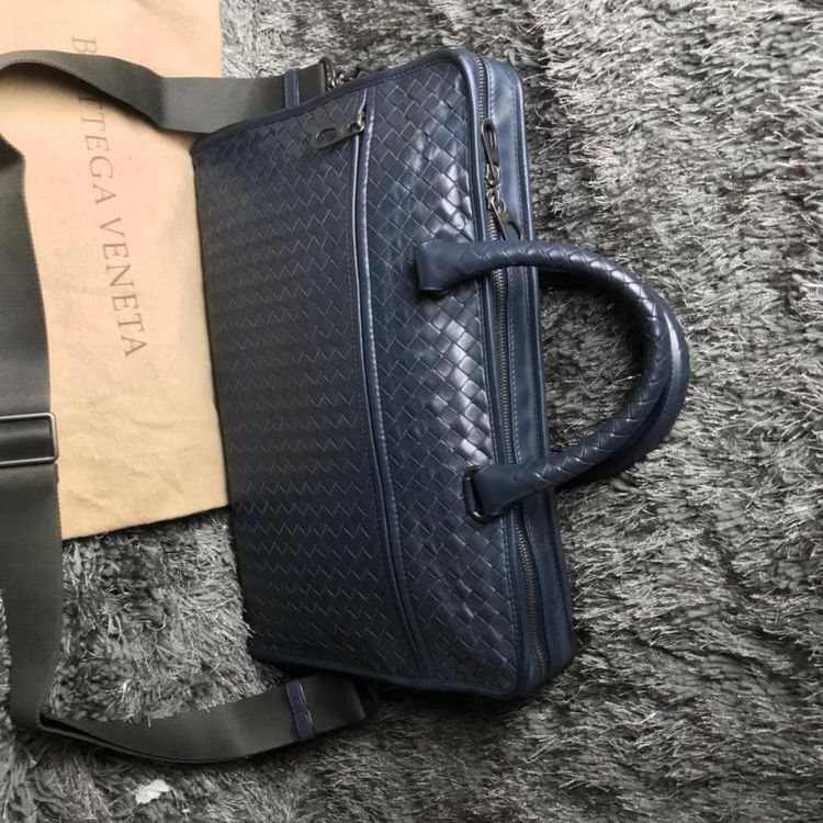 bottega veneta bv 男式碧玺蓝牛皮编织手提公文包