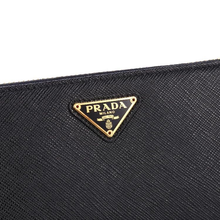 prada 普拉达三角标黑金皮质手包