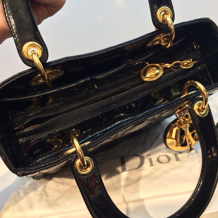 dior 迪奥黑金漆皮五格戴妃包