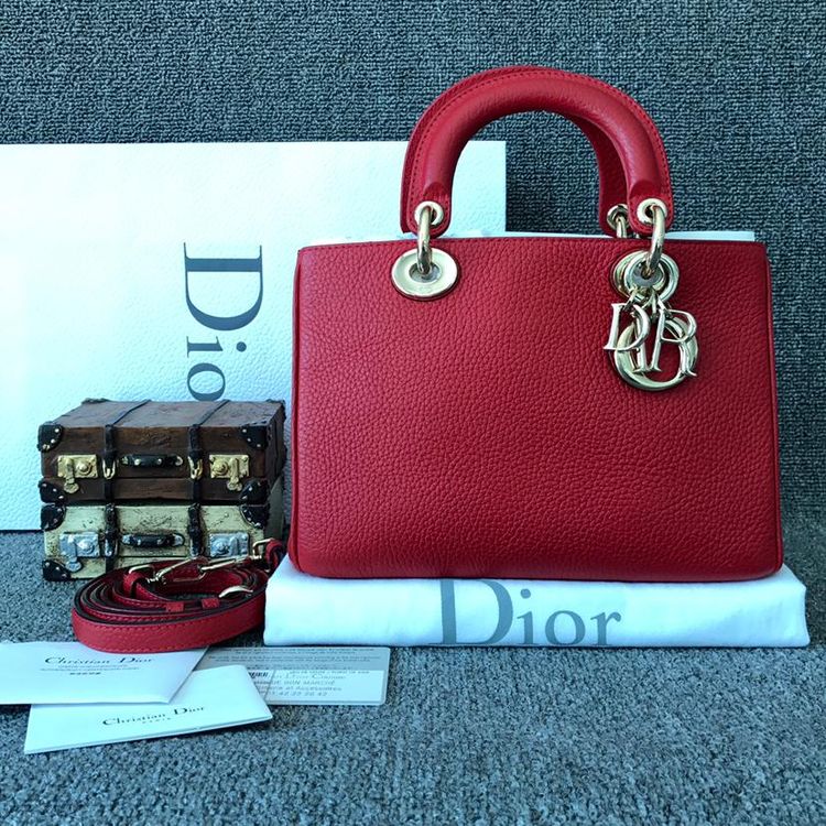 dior迪奥diorissimo vip mini红色荔枝纹手提斜挎包