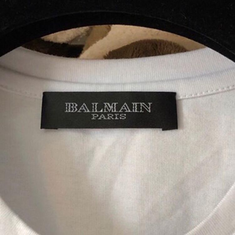 balmain 巴尔曼水晶镶钻logo白色t恤