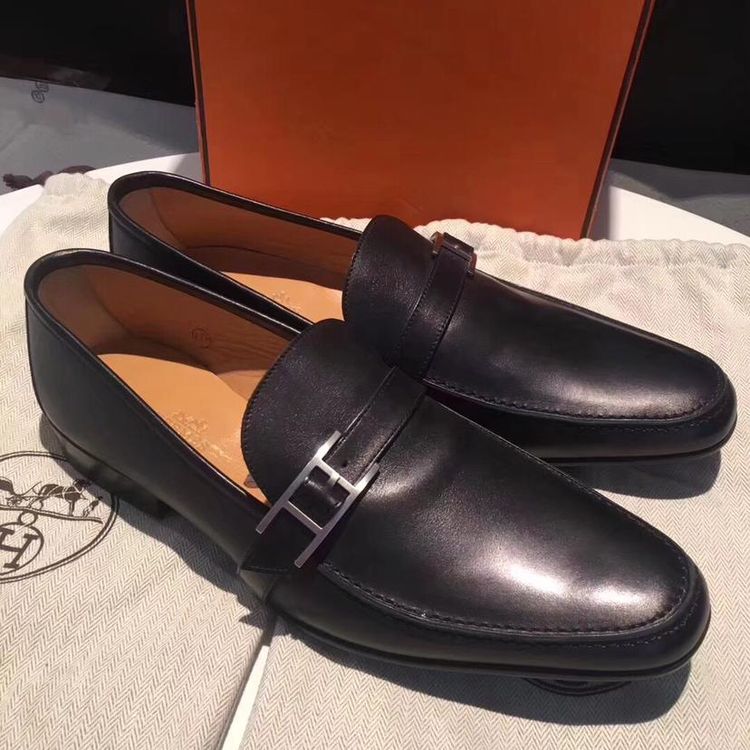 hermès 爱马仕黑色皮鞋