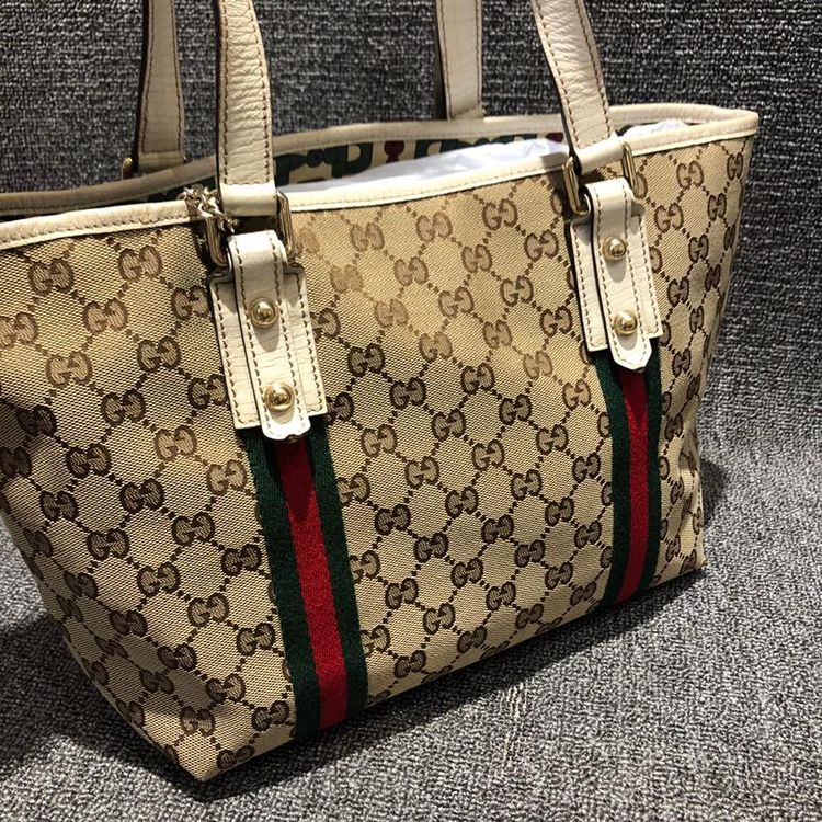 gucci 古驰红绿条装饰经典帆布购物袋手提包