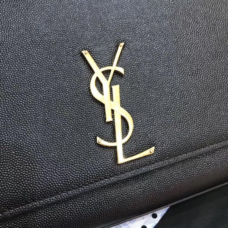 yves saint laurent 伊夫·圣罗兰logo荔枝纹牛皮黑金