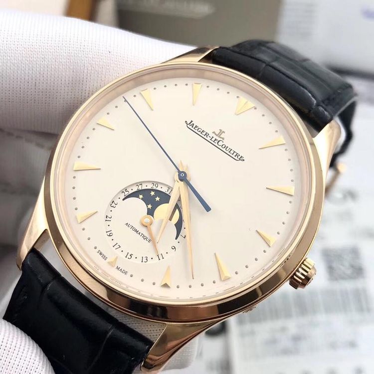 jaeger-lecoultre 积家大师玫瑰金月相机械男表