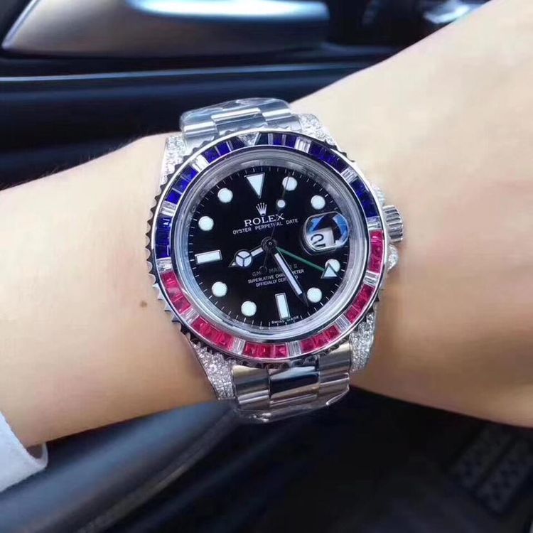 rolex 劳力格林尼治后镶钻彩虹圈腕表