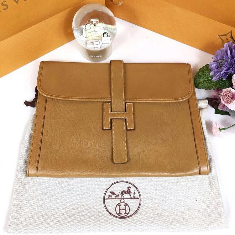 hermès 爱马仕jige系列手拿包大号棕色t皮