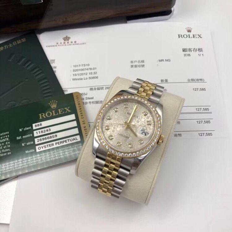 rolex 劳力士18k间金镶钻机械腕表