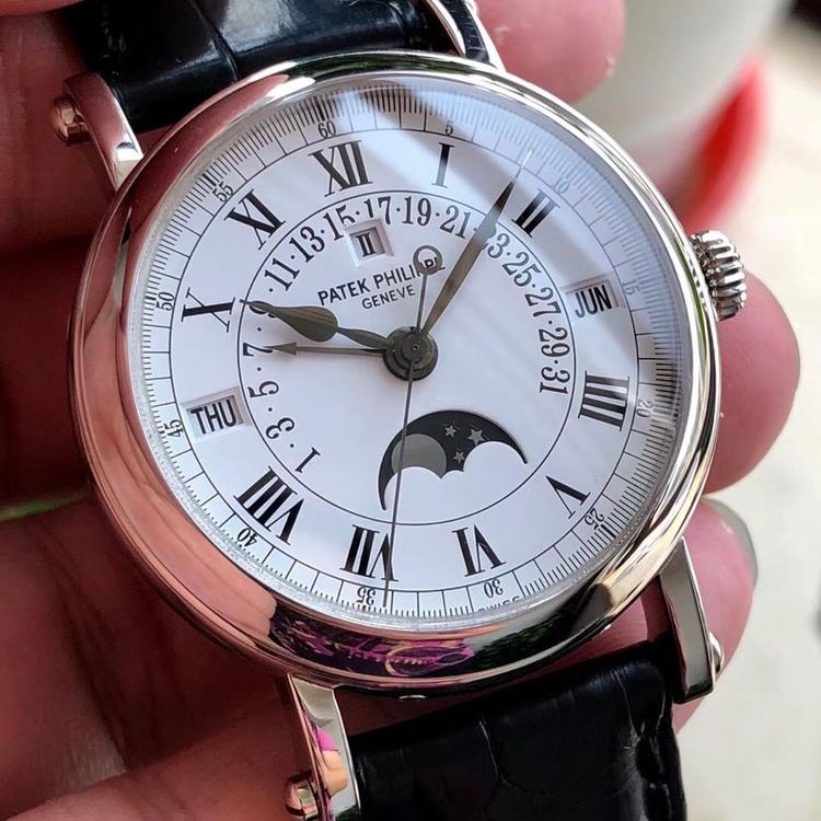 patek philippe 百达翡丽万年历18k白金自动机械男表