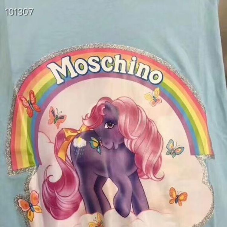 moschino 莫斯奇诺彩虹蓝色小马t恤