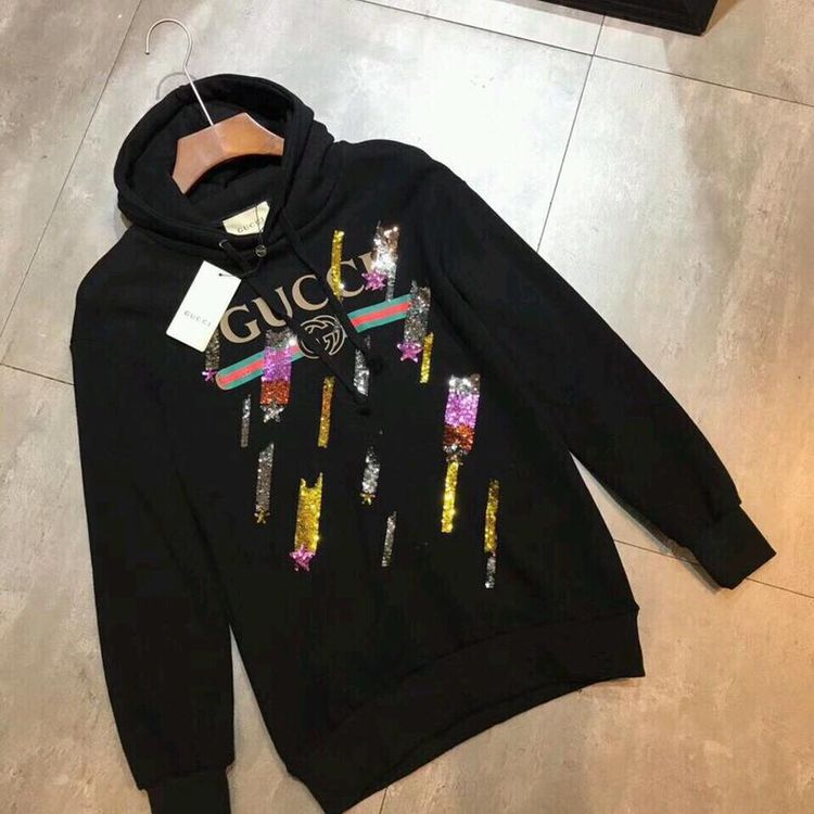 gucci 古驰亮片流星logo黑色男女同款卫衣