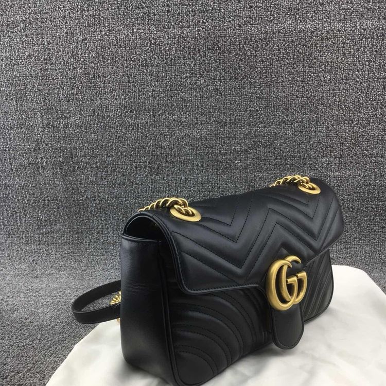 gucci 古驰经典黑金女士marmont链条包