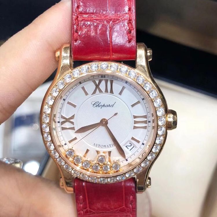 chopard 萧邦经典快乐钻原钻18k玫瑰金钻石自动机械腕表