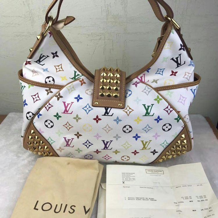 louis vuitton 路易·威登白三彩lv铆钉女士单肩包