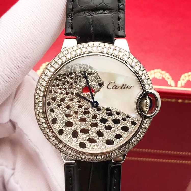 cartier 卡地亚蓝气球系列白钢后加豹头满天星石英表