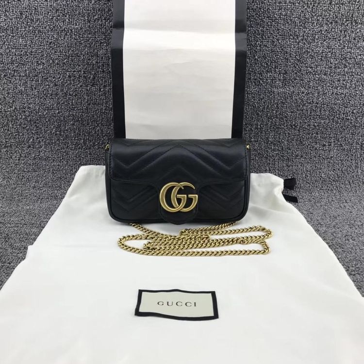 gucci 古驰经典黑金女士mini单肩包