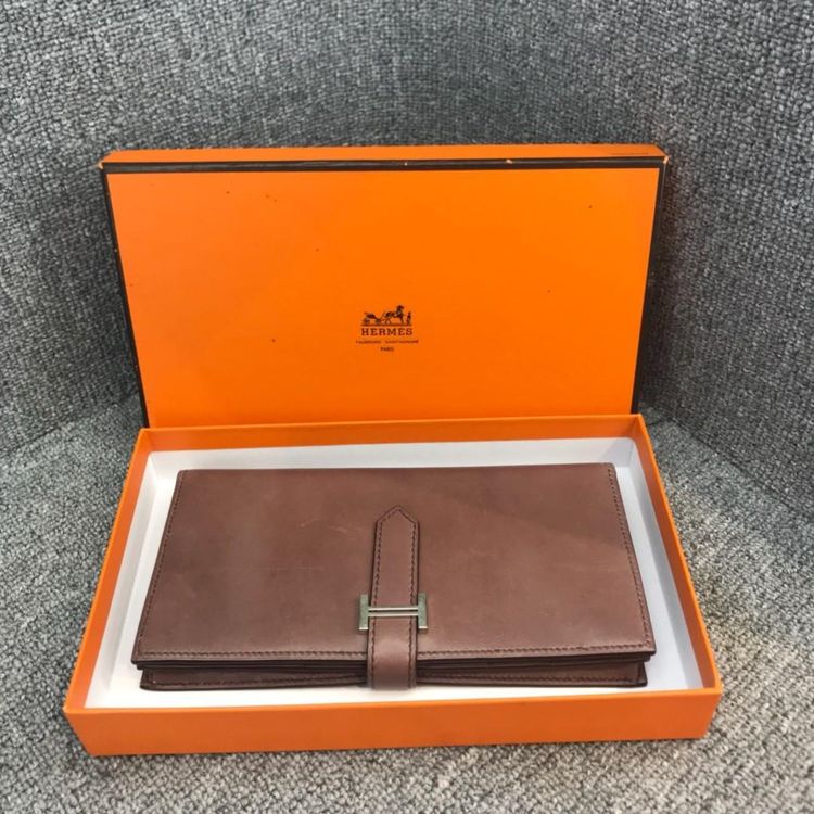 hermès 爱马仕全皮咖色钱包