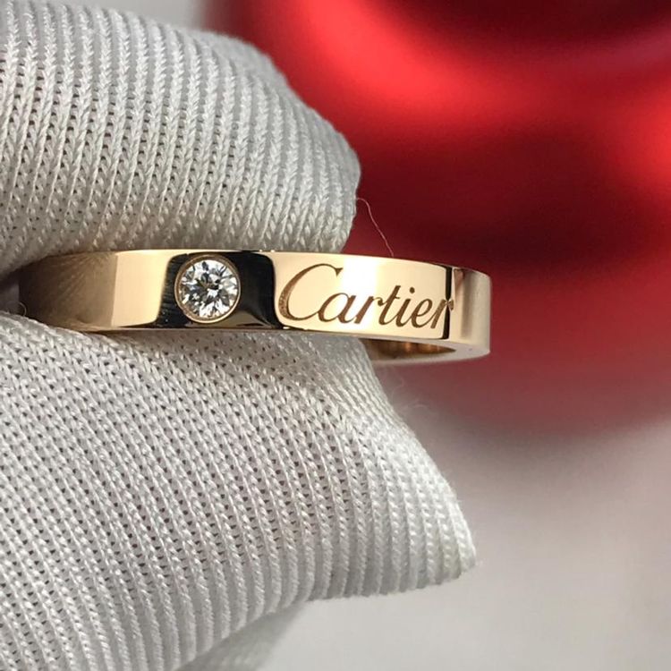 cartier 卡地亚签名款玫瑰金带一钻戒指