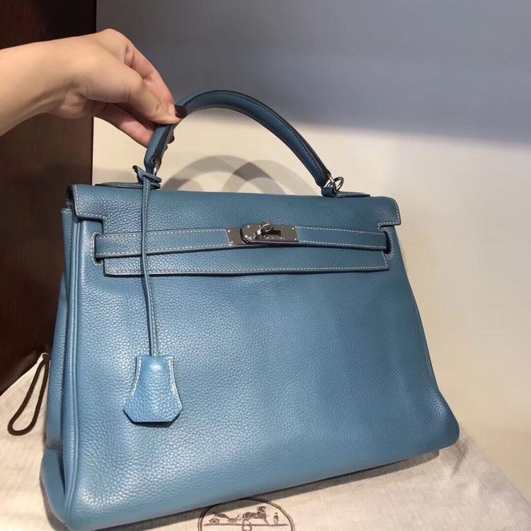 hermès 爱马仕kelly25鸭子蓝银扣手提包