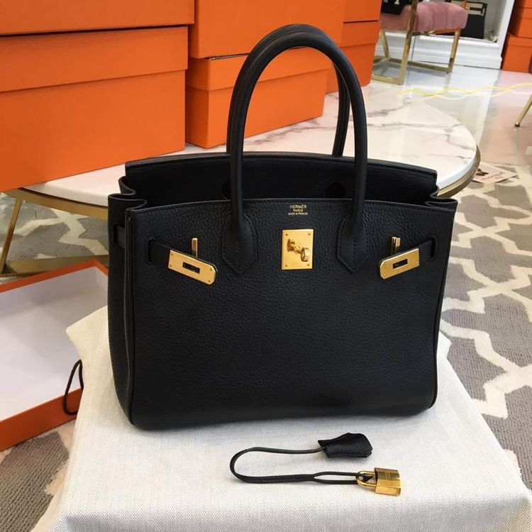 爱马仕birkin30黑金手提包