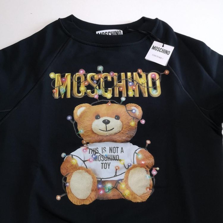 moschino 莫斯奇诺黑色纯棉小熊彩灯图案插肩袖女士套头卫衣