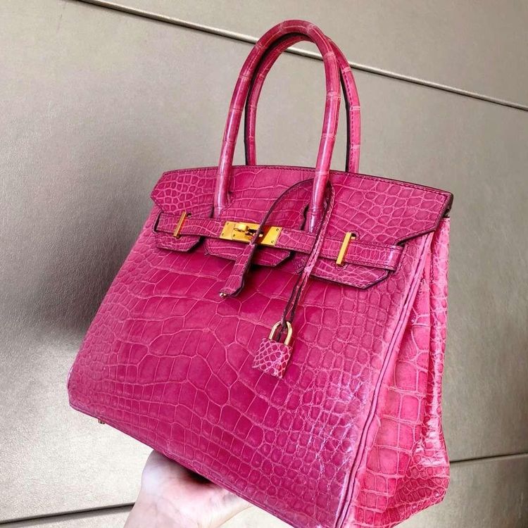 hermès 爱马仕birkin30鳄鱼桃粉色手提包