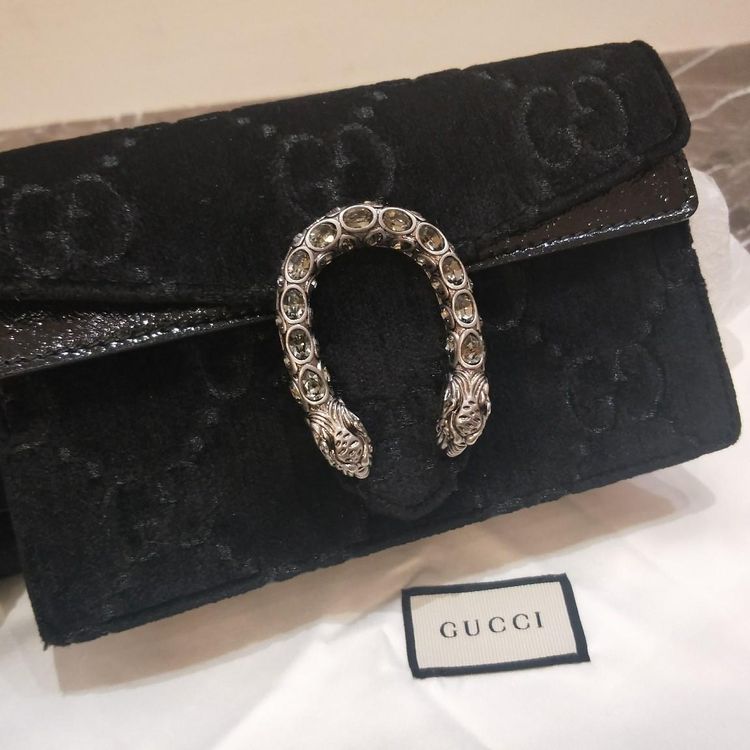 gucci 古驰黑色酒神mini 天鹅绒链条包