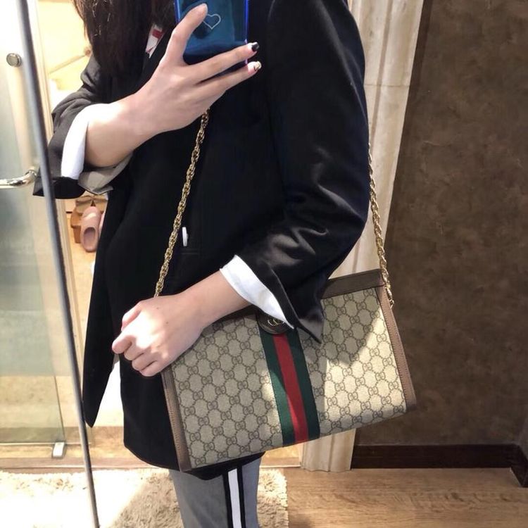 gucci 古驰ophidia 帆布条纹双g链条包拼色单肩斜跨女包