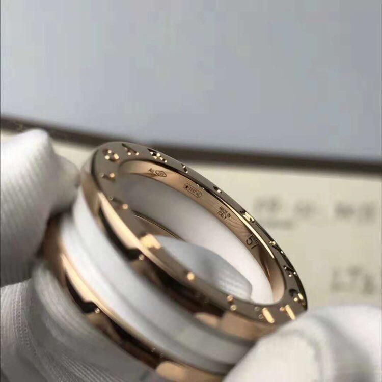 bvlgari 宝格丽白陶瓷玫瑰金三环戒指57号