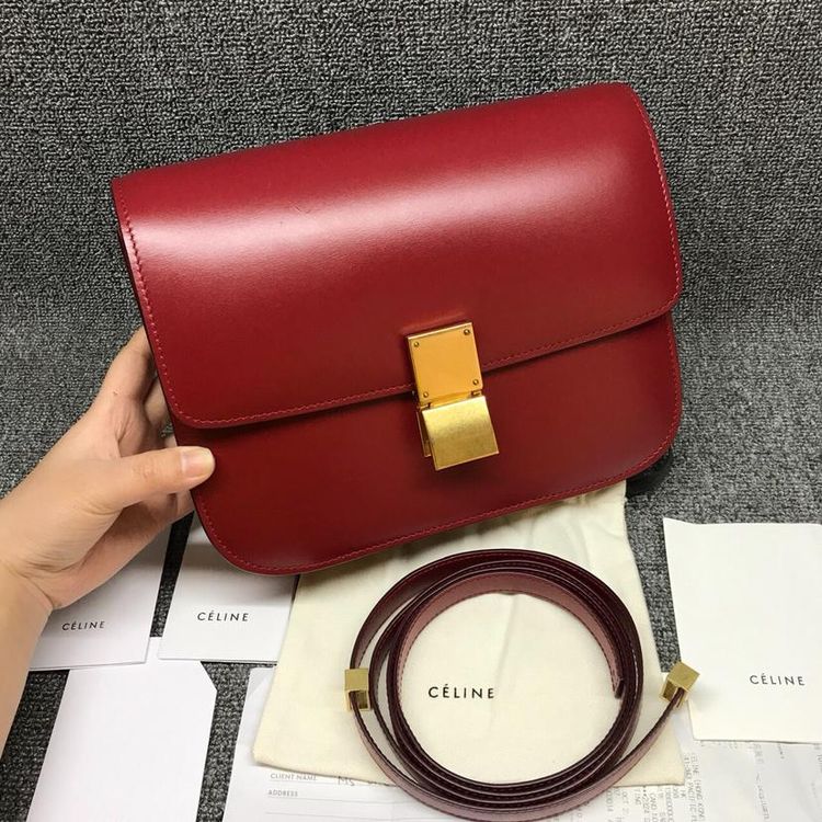 celine 赛琳box中号红金单肩包