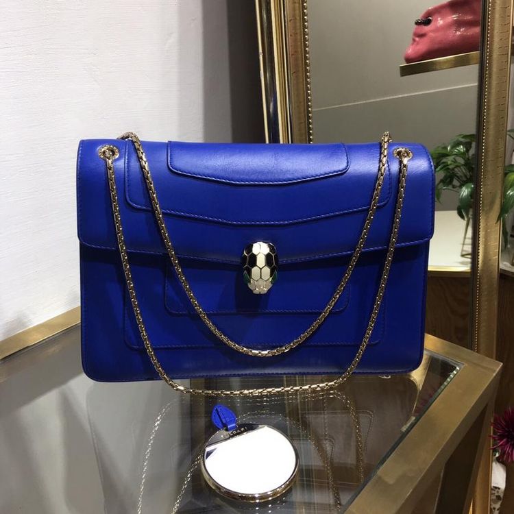 bvlgari 宝格丽蓝色双链中号蛇头包