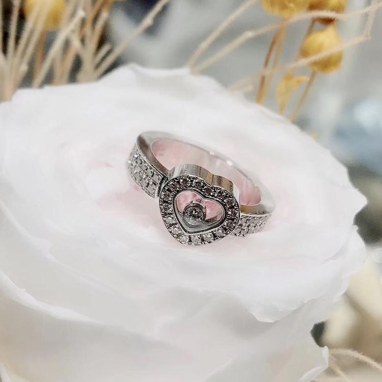 chopard 萧邦快乐钻石18k白金原镶钻石心形戒指