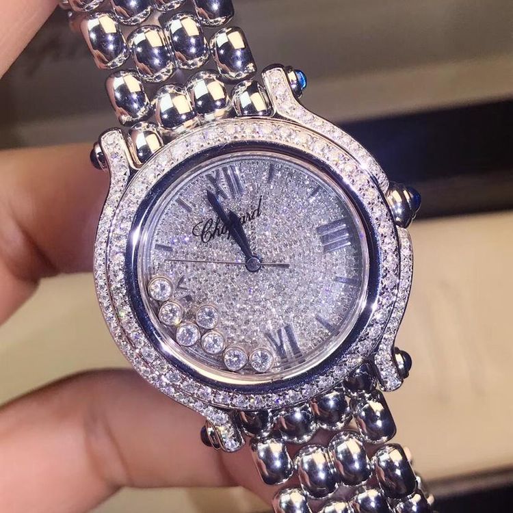 chopard 萧邦快乐钻石系列后钻满天星钻石钢带石英女腕表30mm