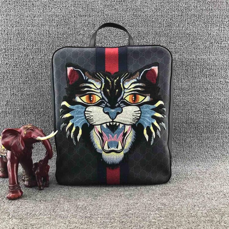 gucci 古驰刺绣愤怒猫双肩包