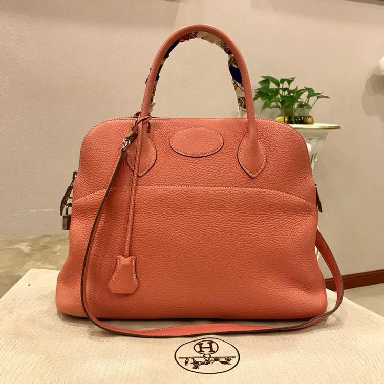 hermès 爱马仕三文鱼色保龄球包手提包