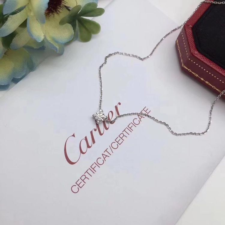 cartier 卡地亚18k白金镶嵌牛头款钻石项链