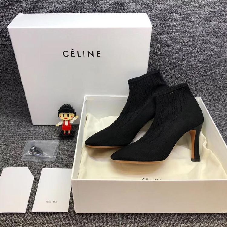 celine 赛琳新款黑色袜靴短靴高跟靴